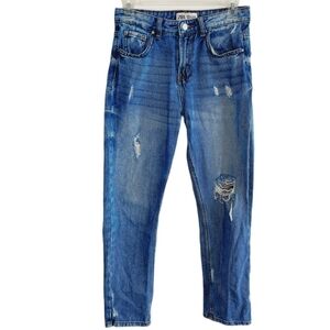 Zara Basic Denim Z1975 Womens SZ 4 Skinny Straight Distressed High-Rise Cropped